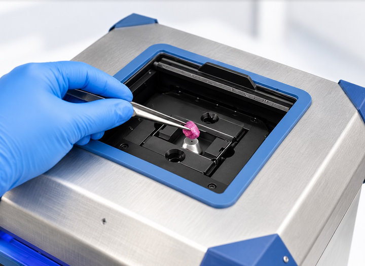 Gloved hand placing fresh tissue in the Nova sample holder