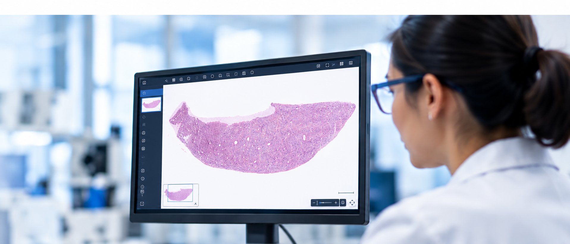 Researcher reviewing a digital tissue image on a monitor